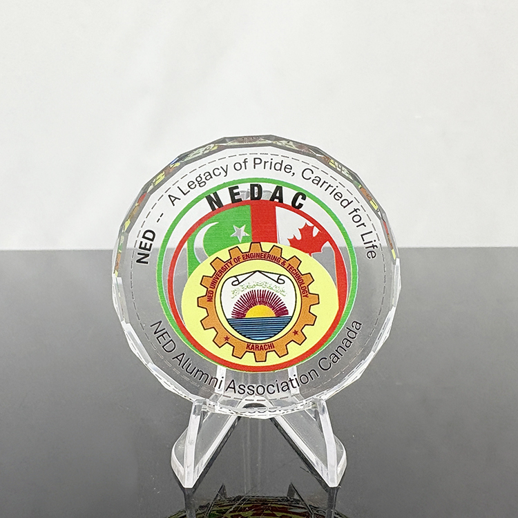 Personalised Anniversary Round Glass Paperweight with Acrylic Stand MH-F0462