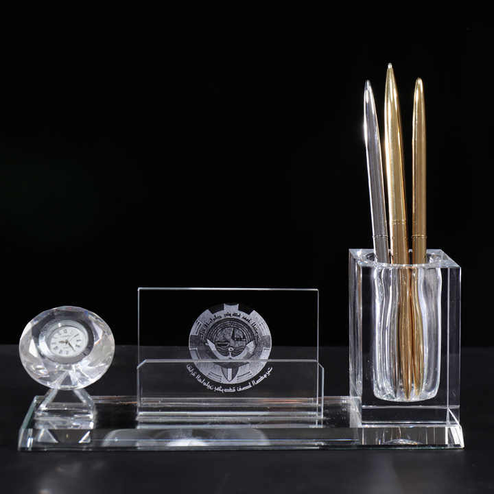 Multi-functional Three in One K9 Crystal Electronic Clock Pen Holder with Office Business Gifts MH-B0376