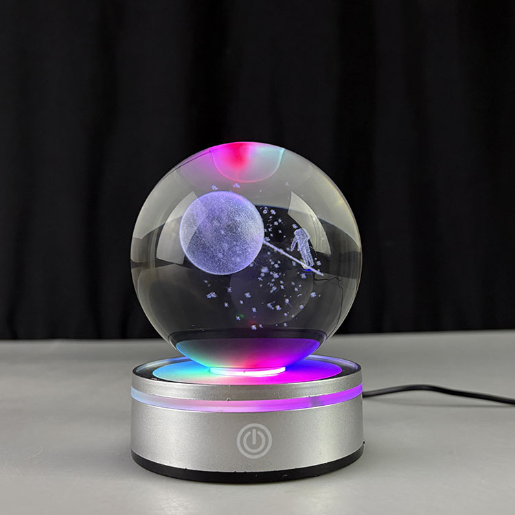 Light up Crystal Laser Milky Way Saturn Ball with Rotating Silver Plastic Led Light Base MH-Q0273