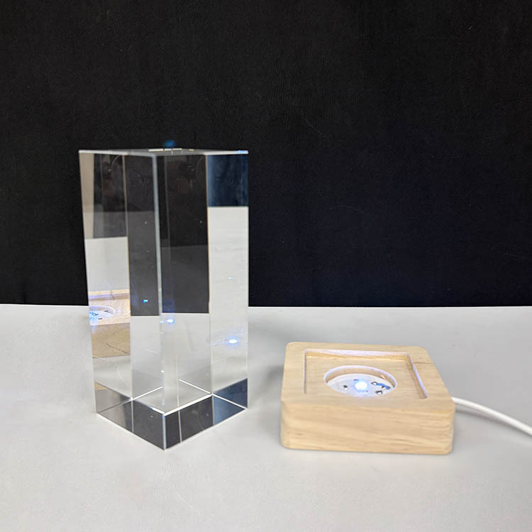 Blank Rectangle Crystal Paperweight with Multi Color Wood Light Base MH-F0715