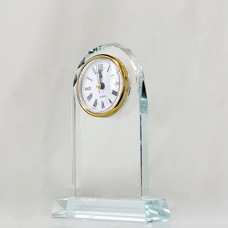 Optical Glass Arch Shaped Crystal Desk Clock MH-C0220