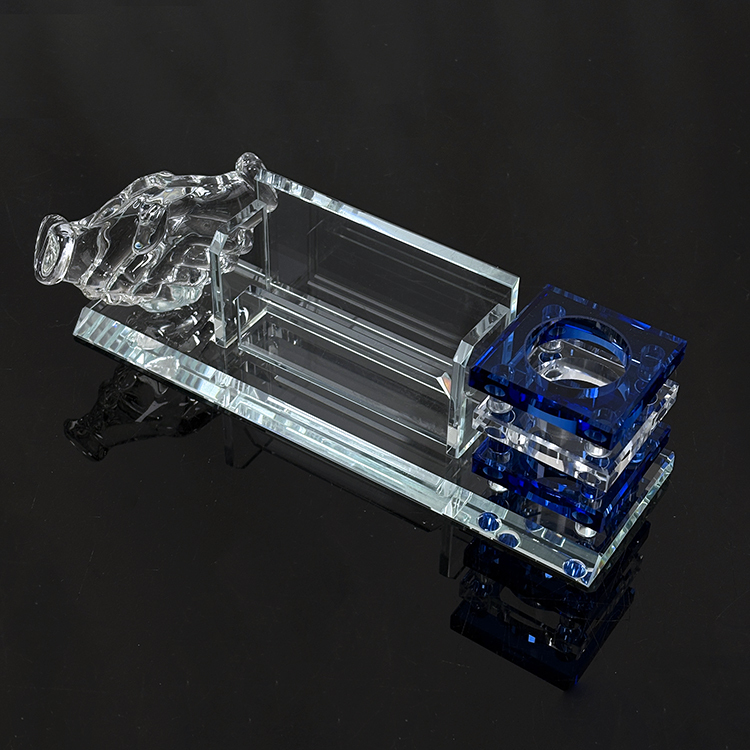 Multi-functional Three in One Crystal Pen Holder with Handshake Card Holder Office Business Gifts MH-B0398