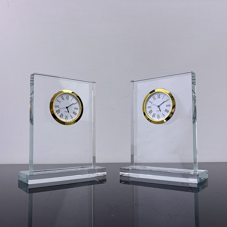 Optical Rectangle Glass Crystal Desk Clock MH-C0211
