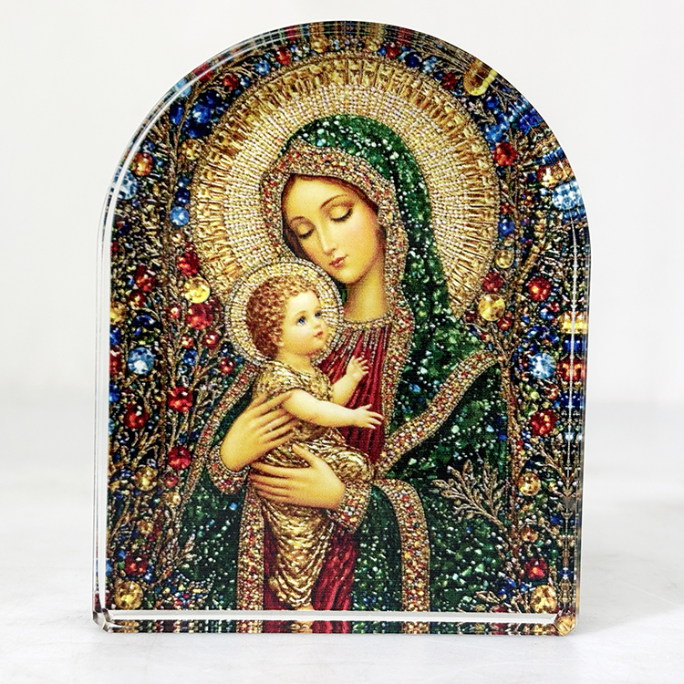 Personalized Catholic Holy Family Arch Shape Glass Crystal Paperweight MH-F0686
