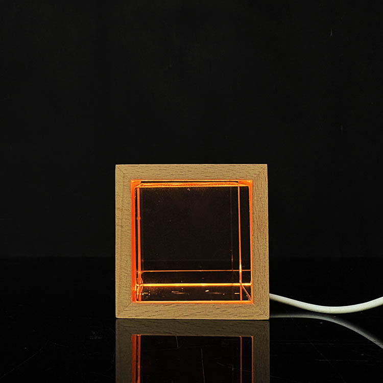 New Night Light Blank Crystal Block Cube Paperweight with Wooden Light Base MH-F0717