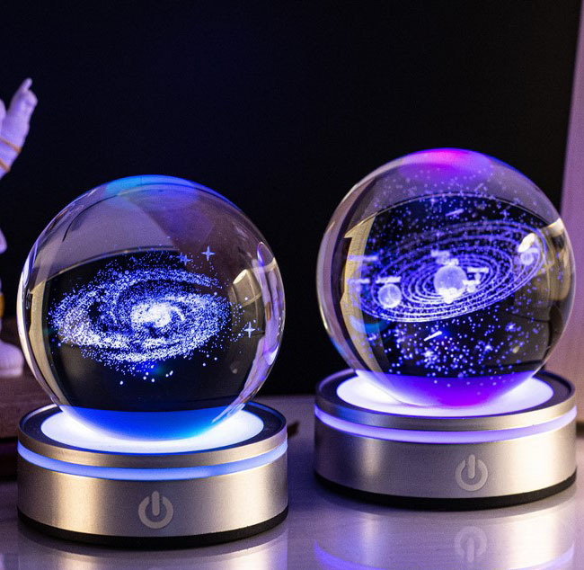 Light up Crystal Laser Milky Way Saturn Ball with Silver Plastic Led Light Base MH-Q0258