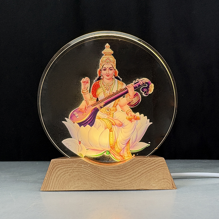 Custom Hindu Ganesh God Crystal Round Shape with Wooden Color Plastic Light Base Custom Mini LED Night Light Base Stand MH-F0689
