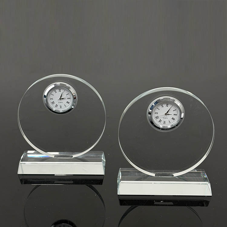Blank Round Crystal Trophy with Clock MH-C0226