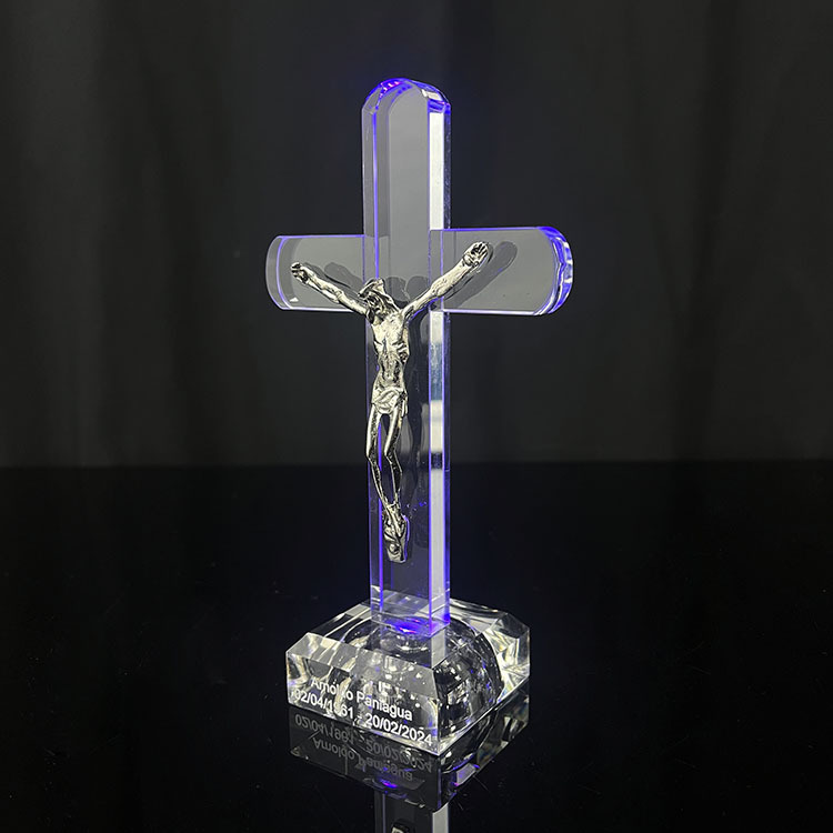 Metal Jesus Figurine on Crystal Crucifix Cross MH-15038