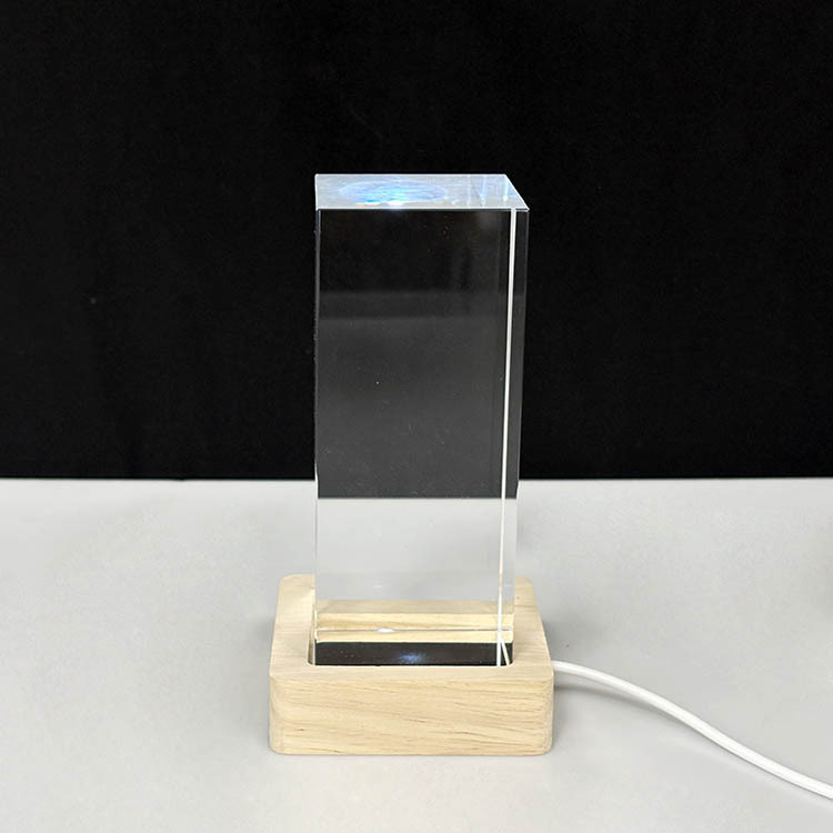 Blank Rectangle Crystal Paperweight with Multi Color Wood Light Base MH-F0715