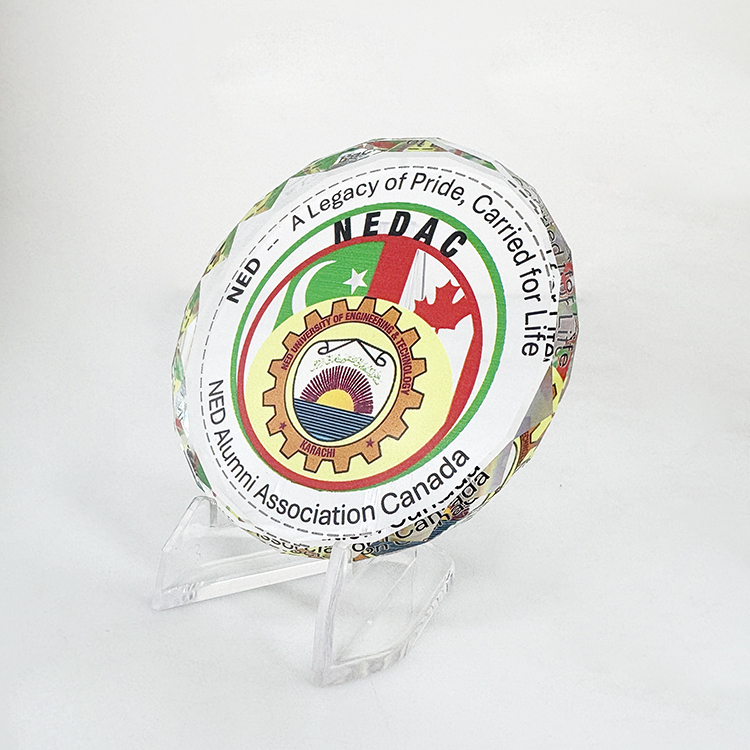 Personalised Anniversary Round Glass Paperweight with Acrylic Stand MH-F0462