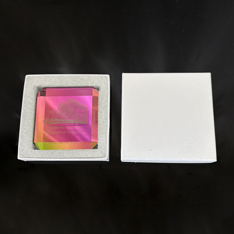 Rainbow Coating square Paperweight with Laser MH-F0667