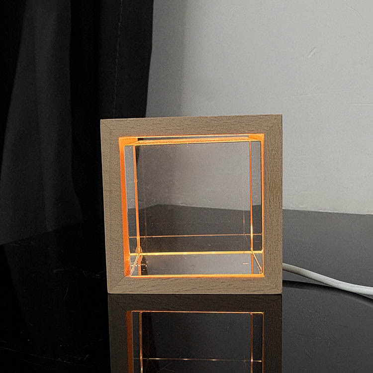 New Night Light Blank Crystal Block Cube Paperweight with Wooden Light Base MH-F0717