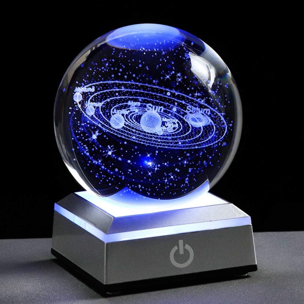 Light up Crystal Laser Milky Way Saturn Ball with square Plastic Led Light Base MH-Q0260