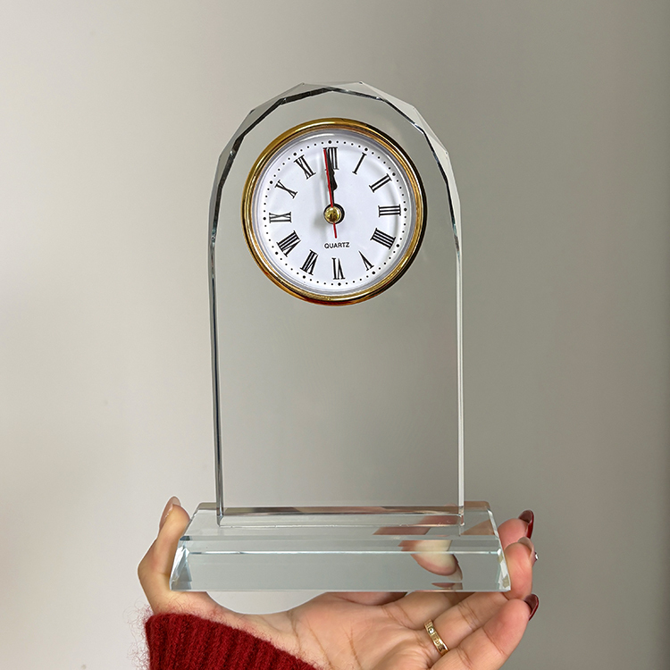 Optical Glass Arch Shaped Crystal Desk Clock MH-C0220