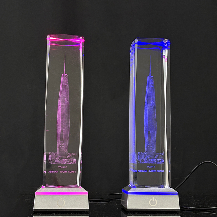 Laser Crystal Block Cube Paperweight with Sensitive Touch Switch Led Light Base MH-F0705