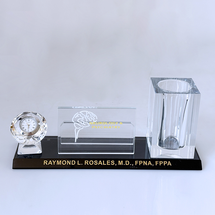 Multi-functional Three in One K9 Crystal Pen Holder with Diamond Clock Card Holder Office Business Gifts MH-B0392
