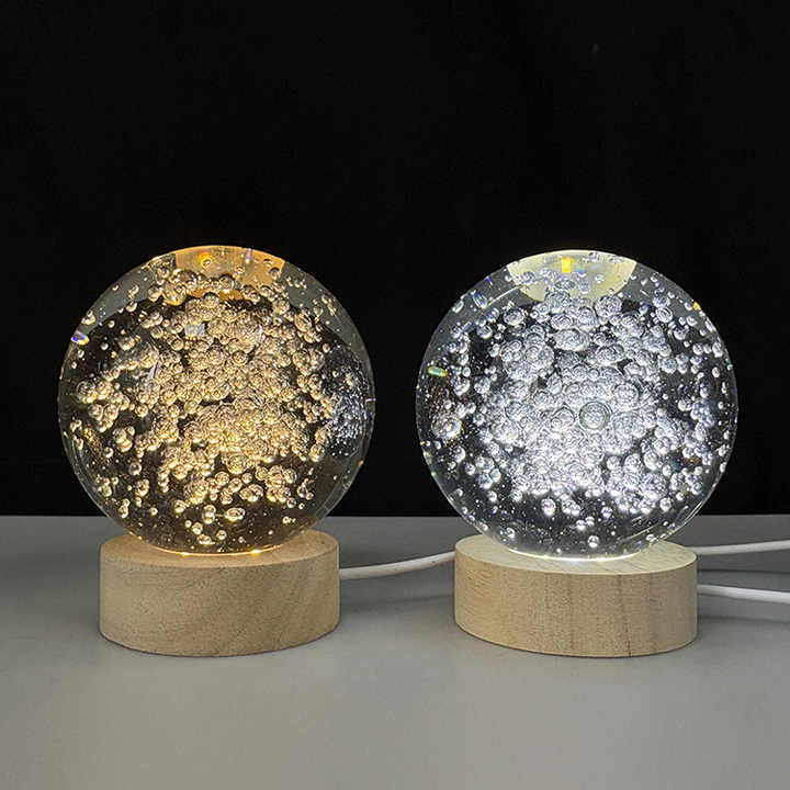 Light up Crystal Air Bubble Ball with Wooden Light Base MH-Q0290