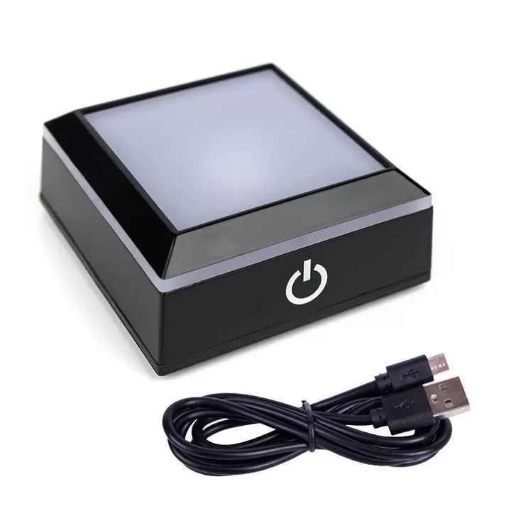 Square Plastic Black Silver Led Light Base with USB Line for Crystal MH-F0639