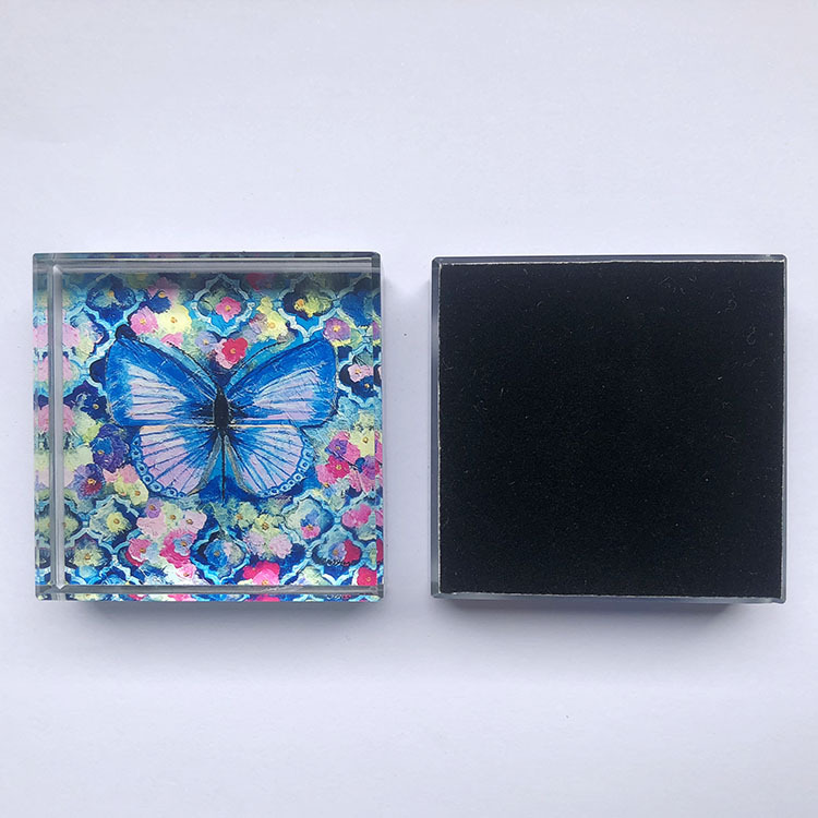 Personalized butterfly Printing square Crystal Glass Block Paperweight MH-F0629