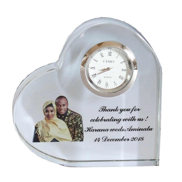Personalized Full Color Printing Photo Heart Shaped Crystal Clock MH-C0206