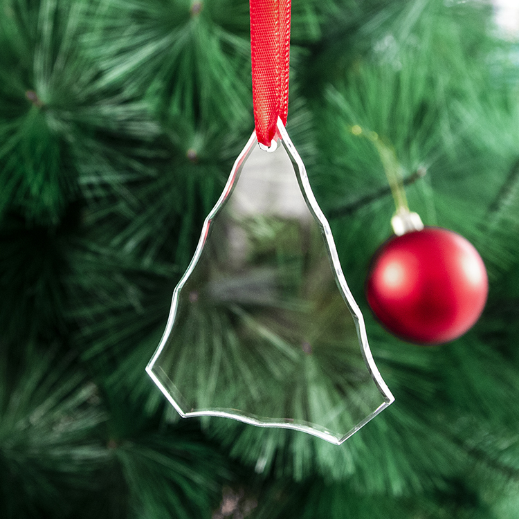 High Quality K9 Clear Crystal Glass Christmas Ornaments Customized Triangle UV/Laser Printed 60x75mm Box Packing Wholesale