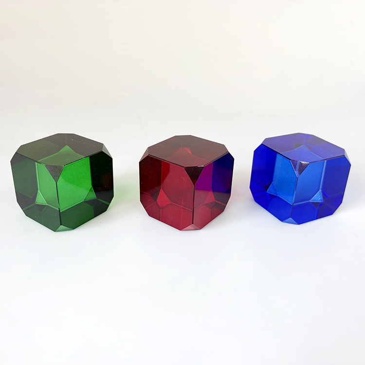 Green Red Blue Crystal Cube Paperweight with Cutting Edge MH-F0635