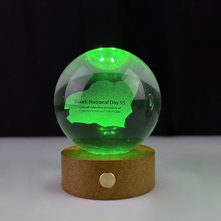 Custom Crystal Ball 3D Laser Night Light with Touch Switch Wooden Led Light Base MH-Q0279