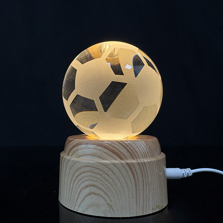Light up Crystal Soccer Football with Rotating Plastic Led Light Base MH-Q0296
