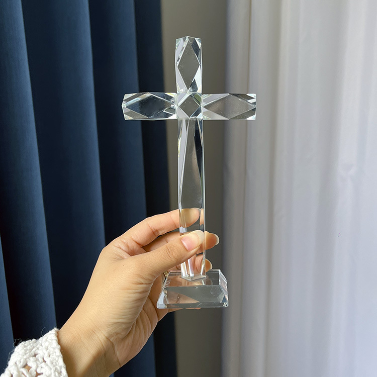 Clear Glass Standing Crystal Cross MH-15547