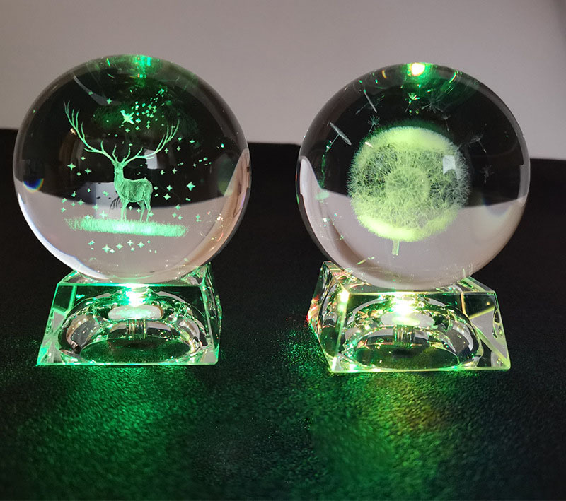 Light up  Laser Solar System Milky Way Glass Crystalball with Wood Led Light Base MH-Q0245