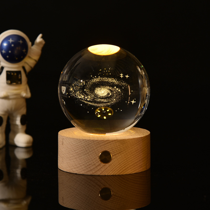 Light up Crystal Laser Bear Deer Milky Way Saturn Ball with Touch Switch Wooden Led Light Base MH-Q0261
