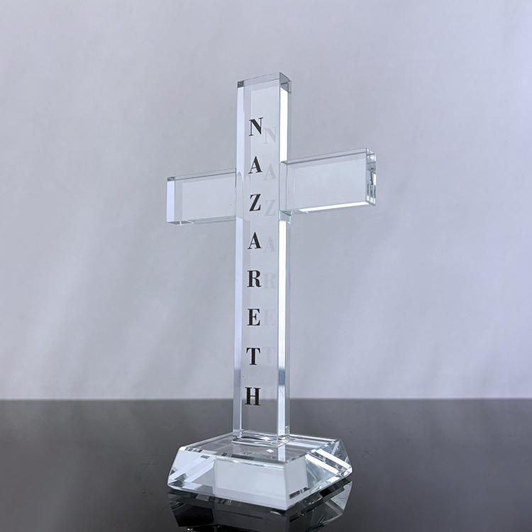 Personalized Clear Crystal Glass Standing Cross Figurine MH-15565