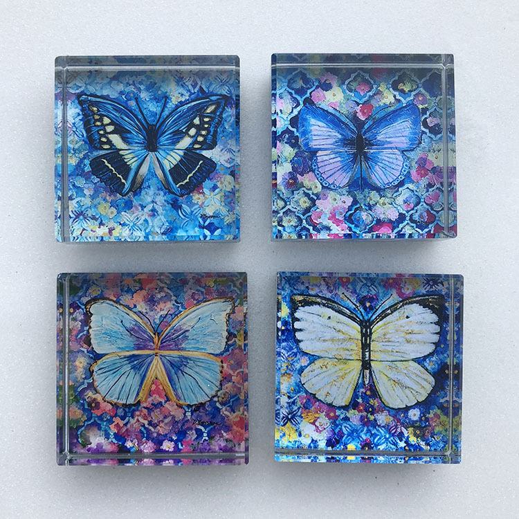 Personalized butterfly Printing square Crystal Glass Block Paperweight MH-F0629