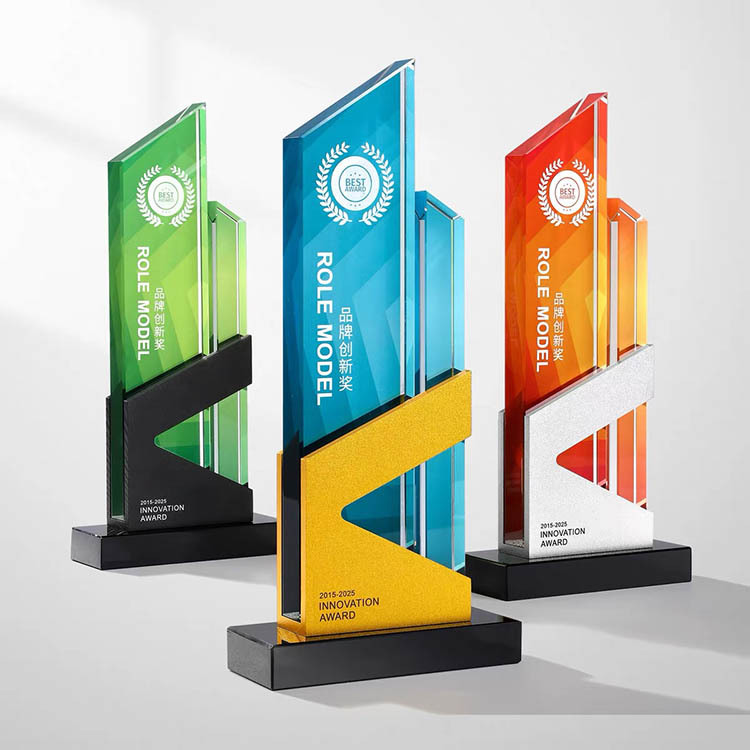 Gold Silver Black Metal Base personalized  Crystal Trophy Awards MH-FJ0051