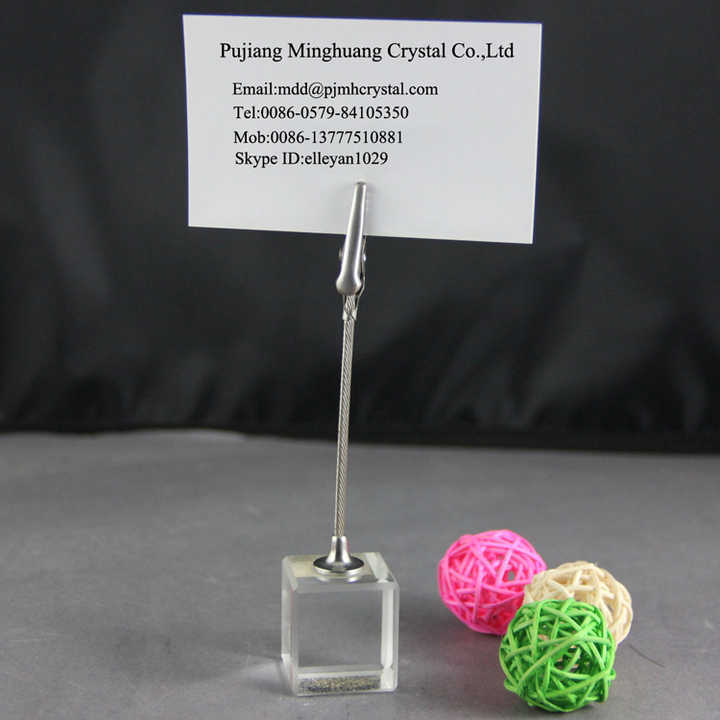 Crystal Glass Cube Memo Clip Card Holder MH-B0346