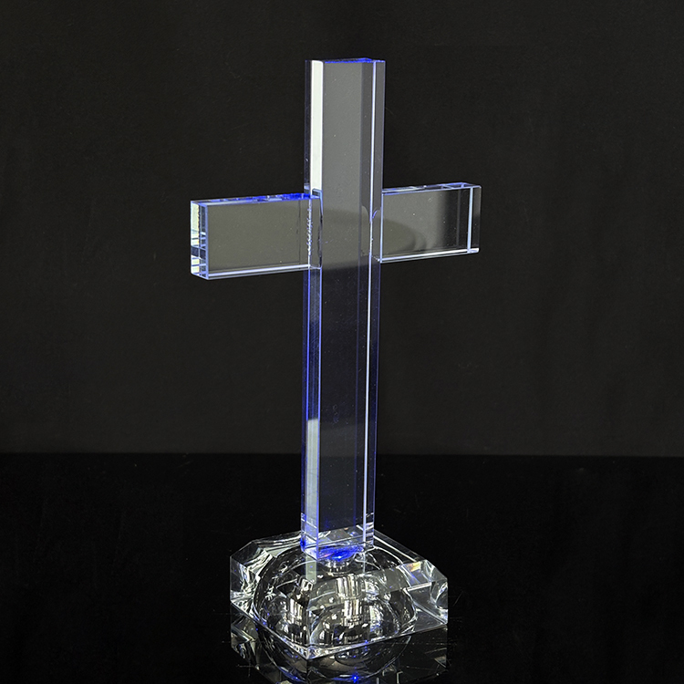 Christ Led Light up Glass Standing Cross with Light Base MH-15561