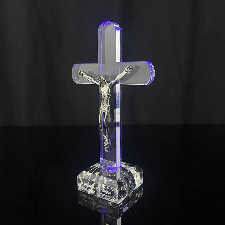 Metal Jesus Figurine on Crystal Crucifix Cross MH-15038