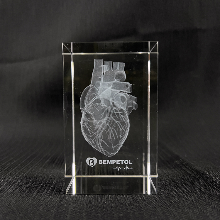 3D Laser Heart Brand Name Engraved Crystal Block Cube Paperweight MH-F0591
