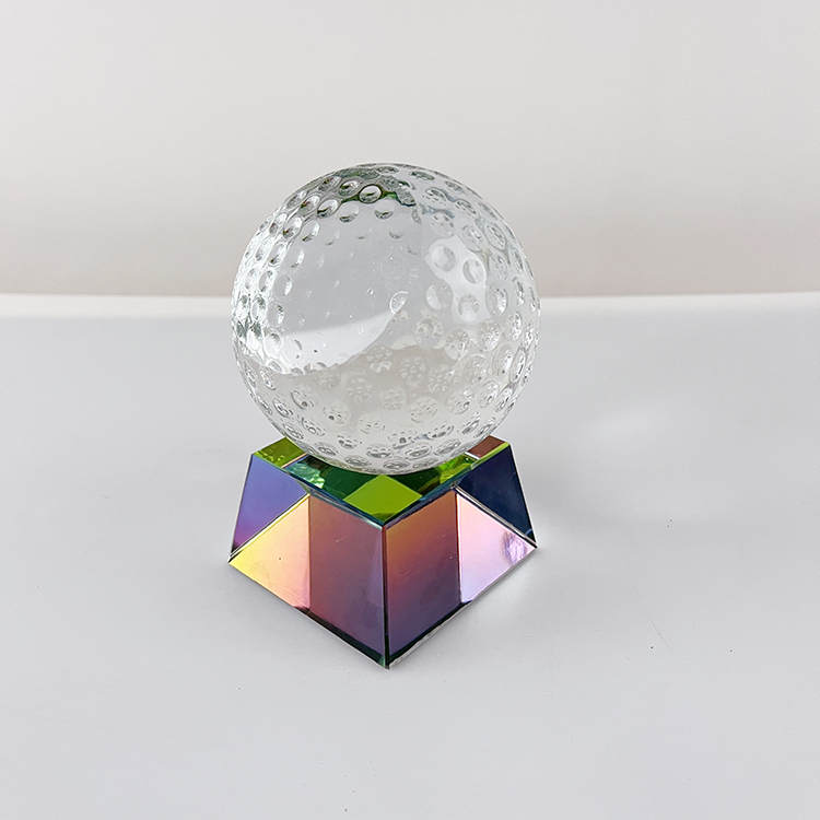 Slanted Crystal Golf Ball Paperweight with rainbow Base MH-Q0246