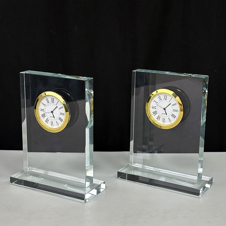 Optical Rectangle Glass Crystal Desk Clock MH-C0211