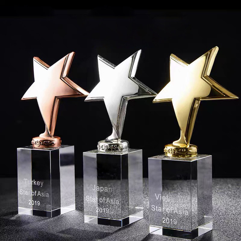 Gold Silver Bronze Metal Star Crystal Trophy Awards MH-MJ0886