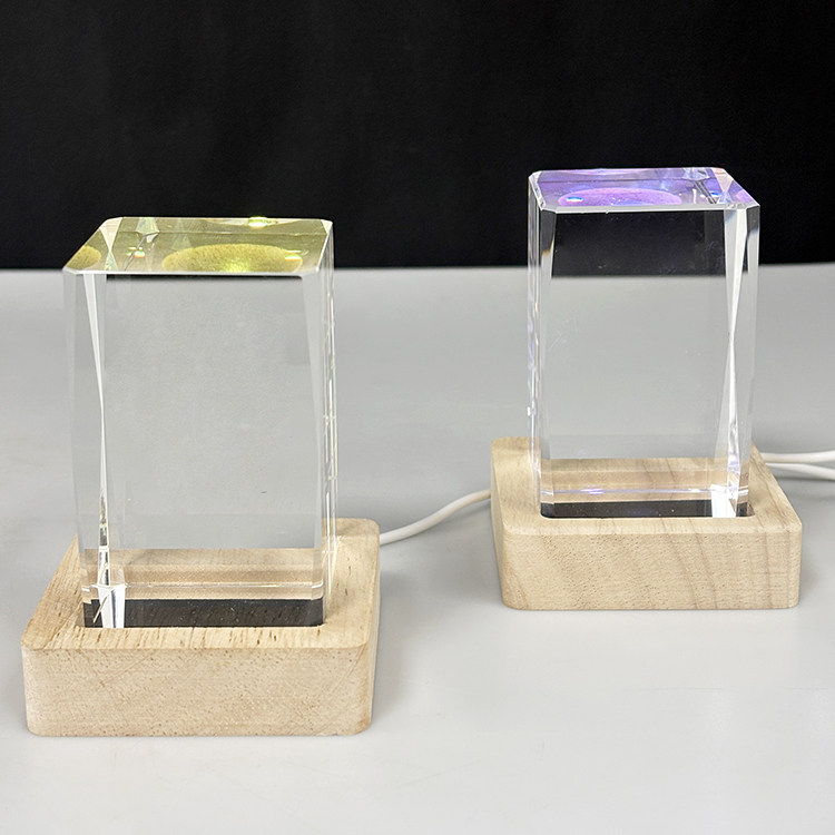 New Night Light Blank Crystal Block Cube Paperweight with Multi Color Led Light Base MH-F0664