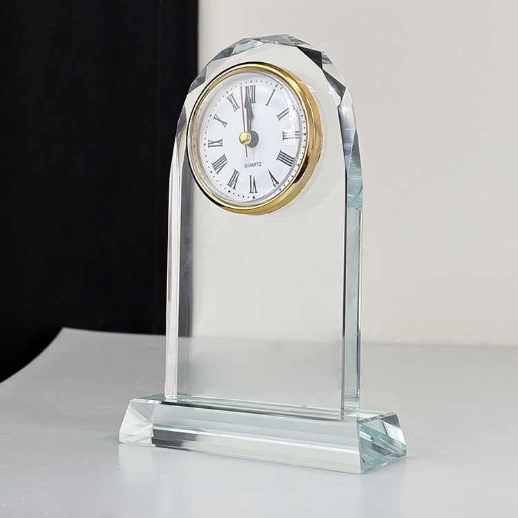 Optical Glass Arch Shaped Crystal Desk Clock MH-C0220