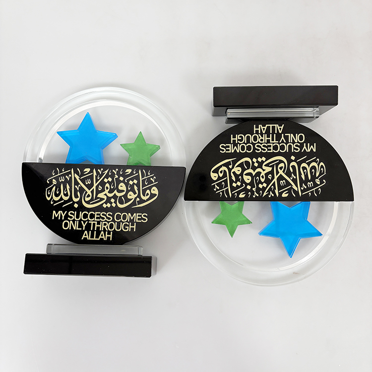 Round Black Crystal Circle Glass Awards Plaque Trophy with 2 Star MH-LJ0404