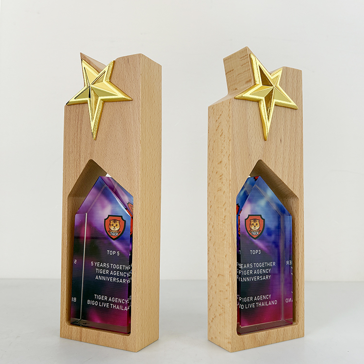 Gold Star Personalized Wooden Plaque Crystal Trophy MH-FJ0049