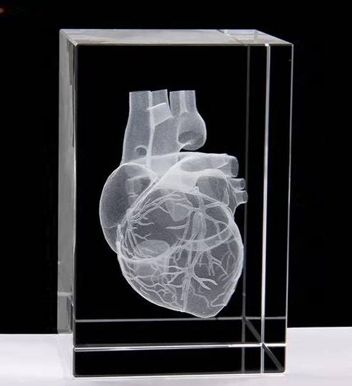 3D Laser Heart Brand Name Engraved Crystal Block Cube Paperweight MH-F0591