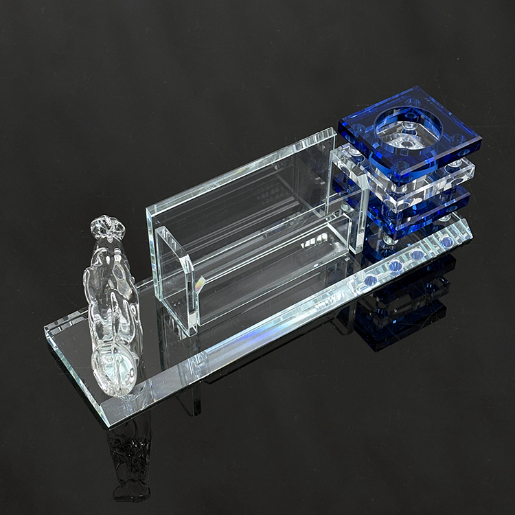 Multi-functional Three in One Crystal Pen Holder with Handshake Card Holder Office Business Gifts MH-B0398
