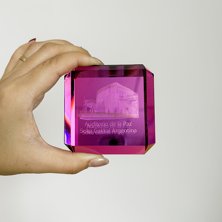 Rainbow Coating square Paperweight with Laser MH-F0667