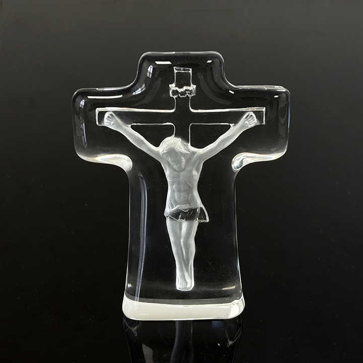 Clear Crystal Glass Standing Cross Glacier with Jesus Figurine MH-15564